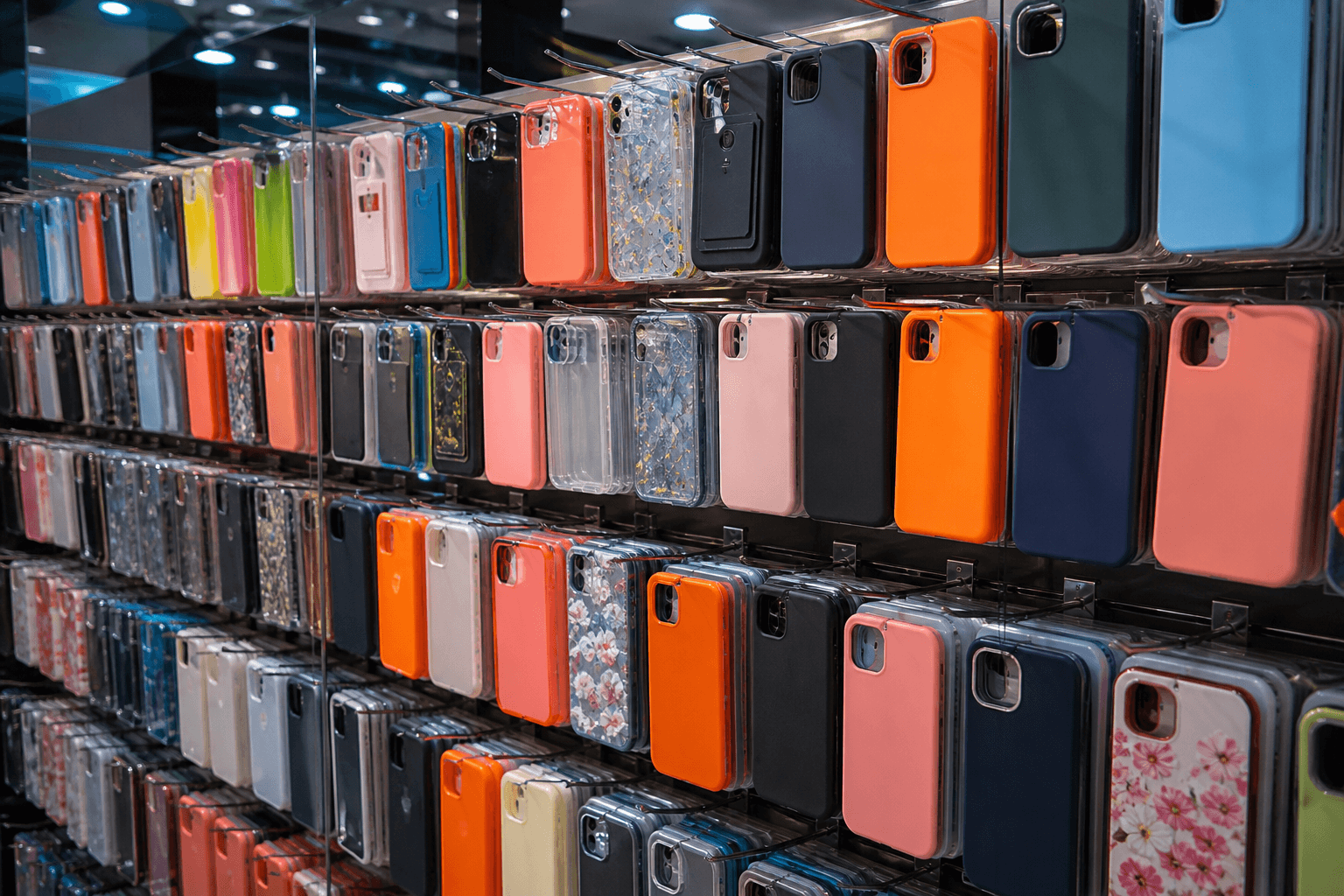 Renkli telefon kılıfı duvarı